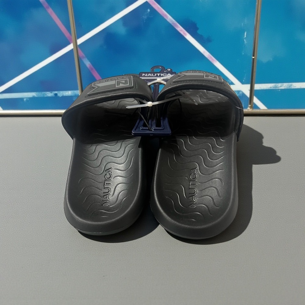 Nautica Men's Black Slide Sandals Size 9 Pool Beach Comfort - Picture 4 of 10